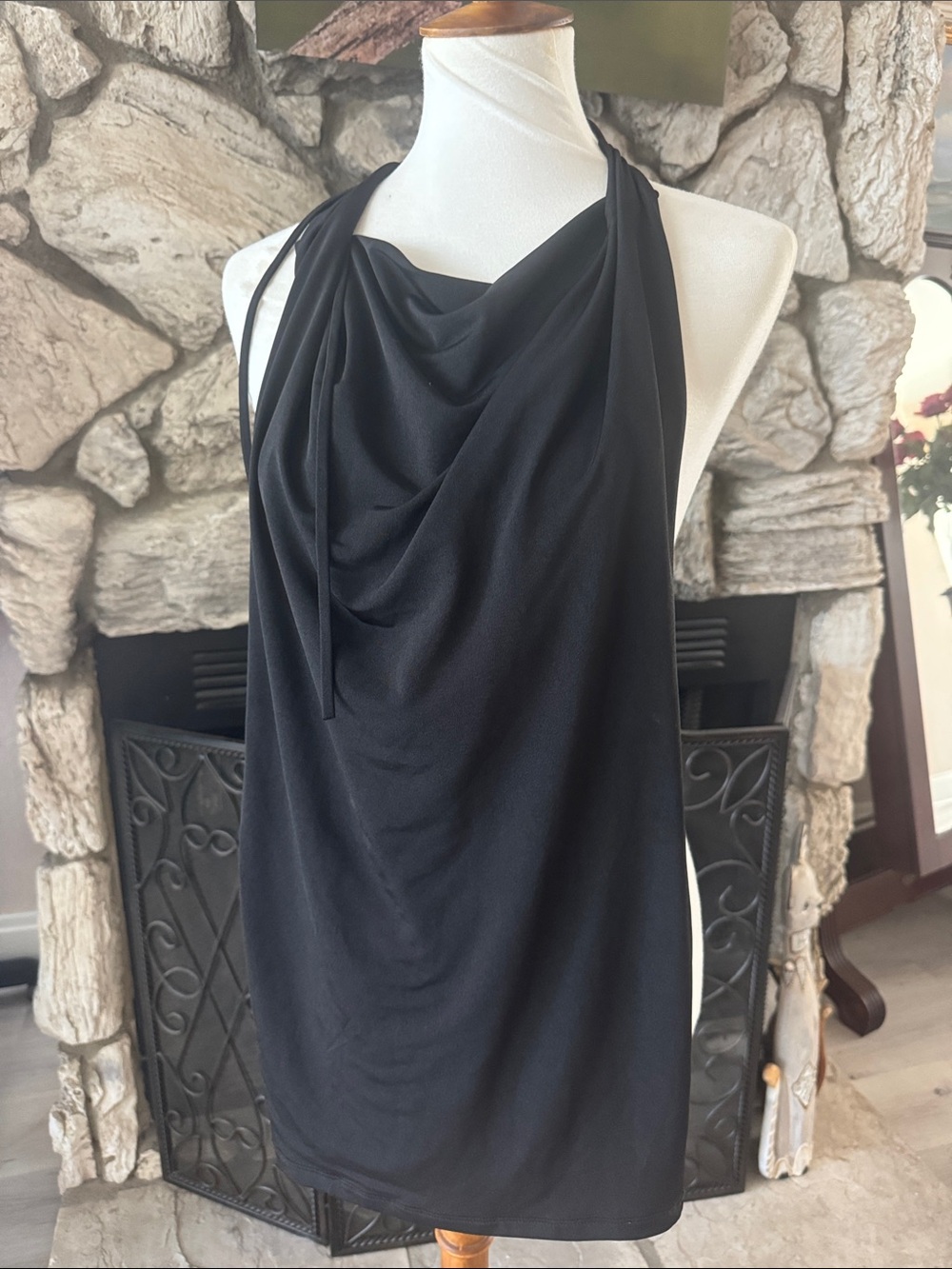 One-Shoulder Black Draped Cowl Dress